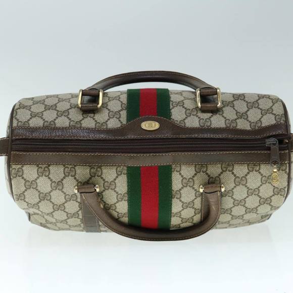 GUCCI GG Canvas Web Sherry Line Boston Bag PVC Beige Green Red Auth yk9774 - Picture 6 of 16